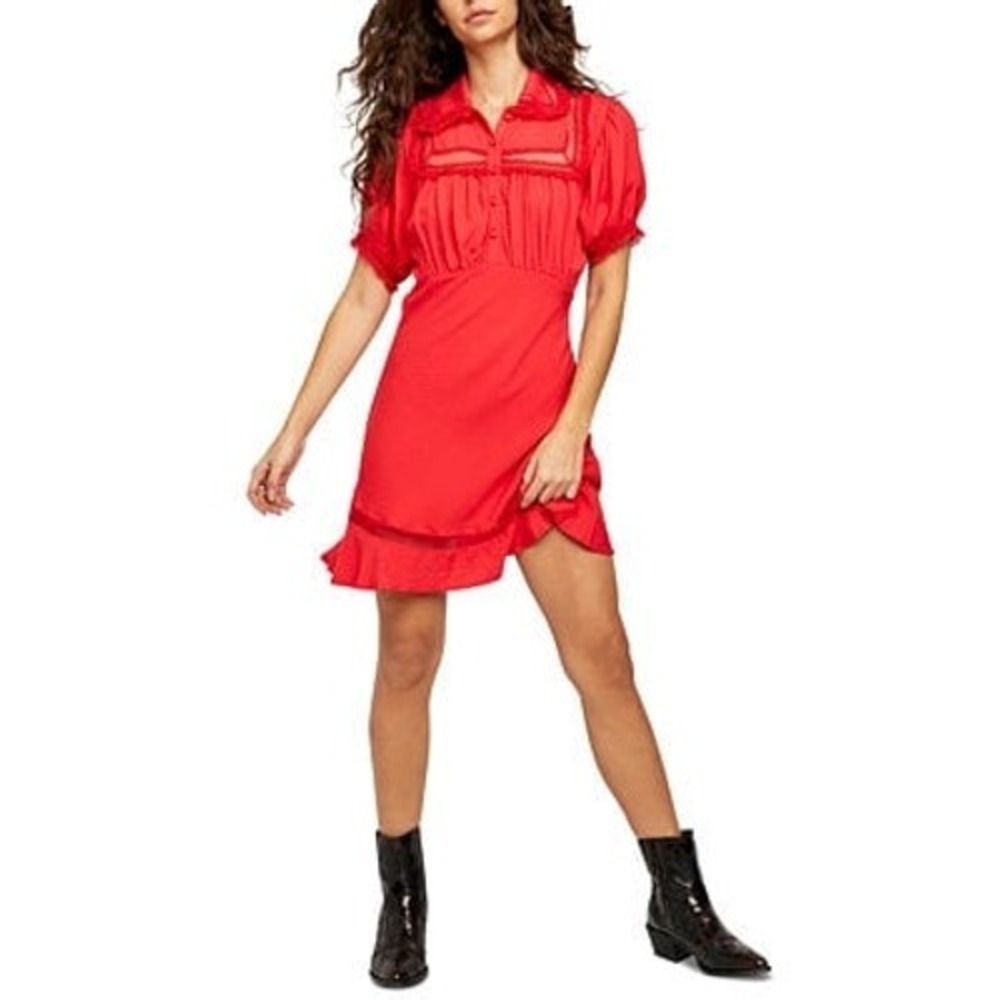 Free People Warm Glow Button-Front Mini Dress Cherry Crush size small